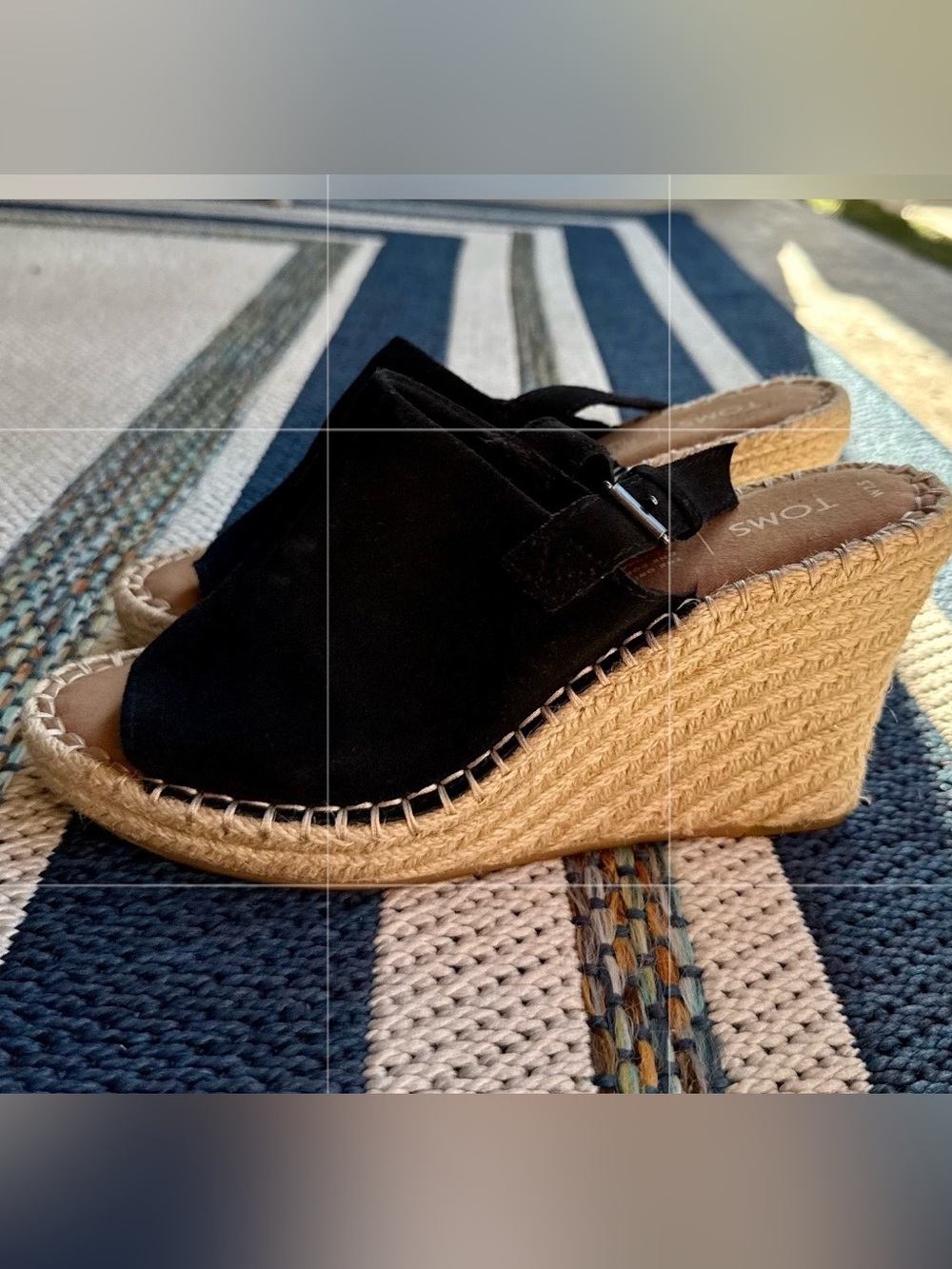 TOMS NWOT Black Suede Slingback Espadrille Sandals Adjustable Buckle 7.5